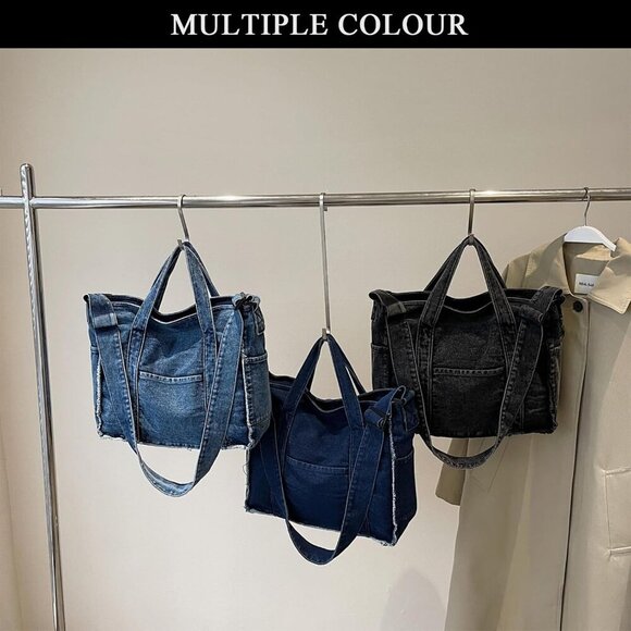Denim Tote Bags for Women Jean Purse Casual Denim Handbag Large Capacity Crossbo - Picture 7 of 7